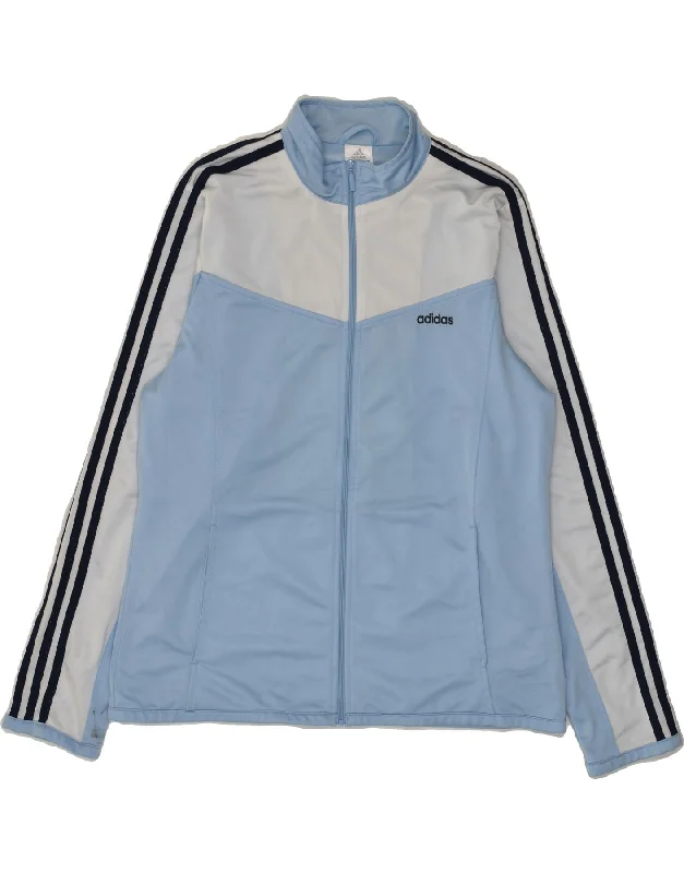 ADIDAS Womens Tracksuit Top Jacket UK 18 XL Blue Polyester Welt Pockets Slit Pockets Flap Pockets