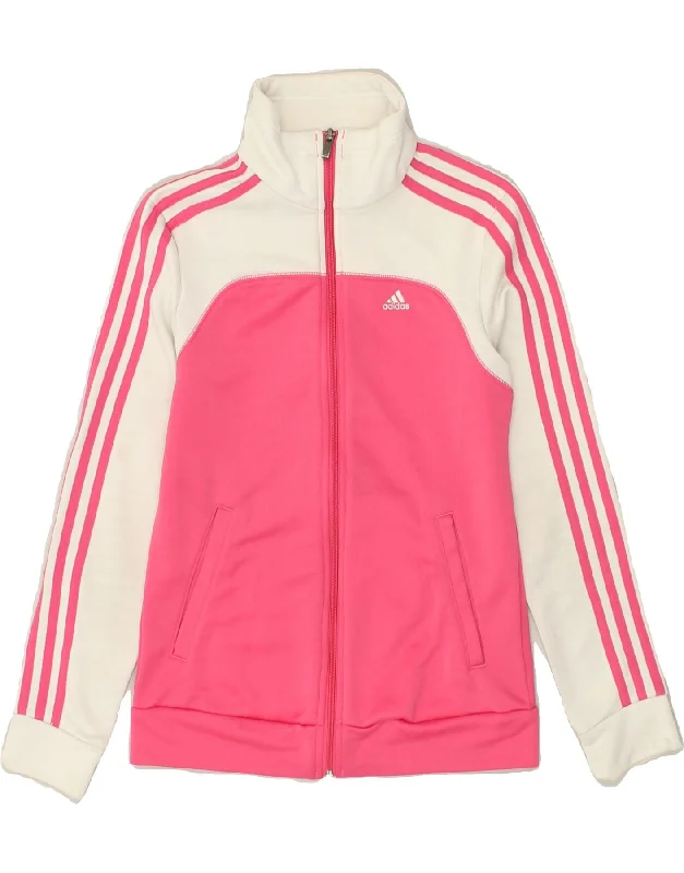 ADIDAS Womens Tracksuit Top Jacket UK 4-6 XS Pink Colourblock Polyester Wool Fabric Cashmere Fabric Tweed Fabric