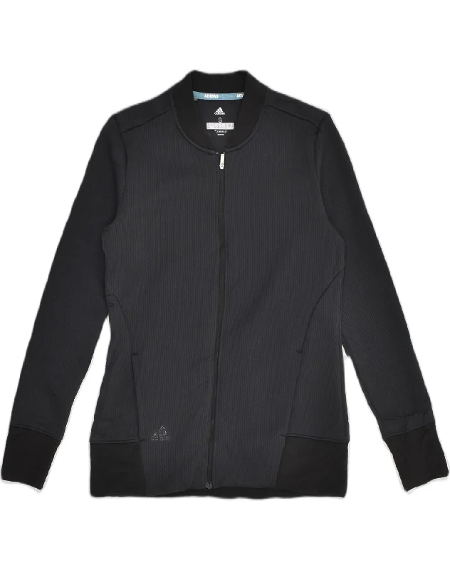 ADIDAS Womens Tracksuit Top Jacket UK 8-10 Small Black Polyester Tiered Jacket Buttoned Jacket Zippered Jacket