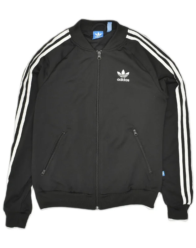 ADIDAS Womens Tracksuit Top Jacket UK 8 Small Black Polyester Trench Coat Raincoat Waterproof Jacket