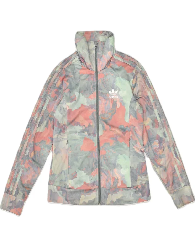 ADIDAS Womens Tracksuit Top Jacket UK 8 Small Green Camouflage Polyester Satin Fabric Silk Fabric Chiffon Fabric