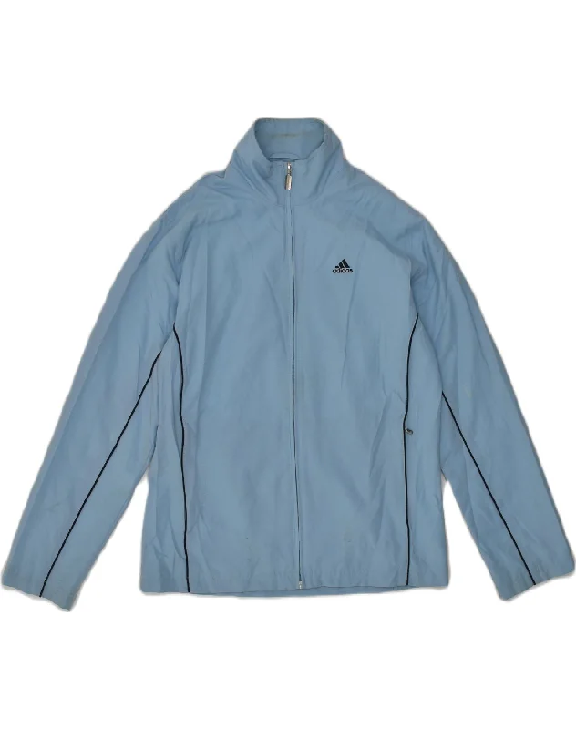 ADIDAS Womens Tracksuit Top Jacket US 10 Large Blue Polyester Stand-Up Collar Roll-Neck Collar Turtle Neck