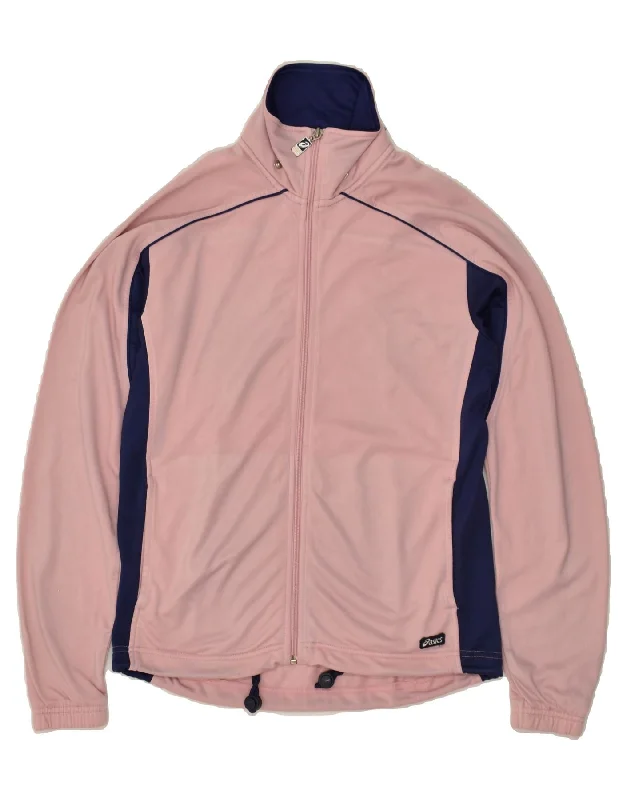 ASICS Womens Tracksuit Top Jacket UK 10 Small Pink Striped Polyester Jacket Blazer Coat