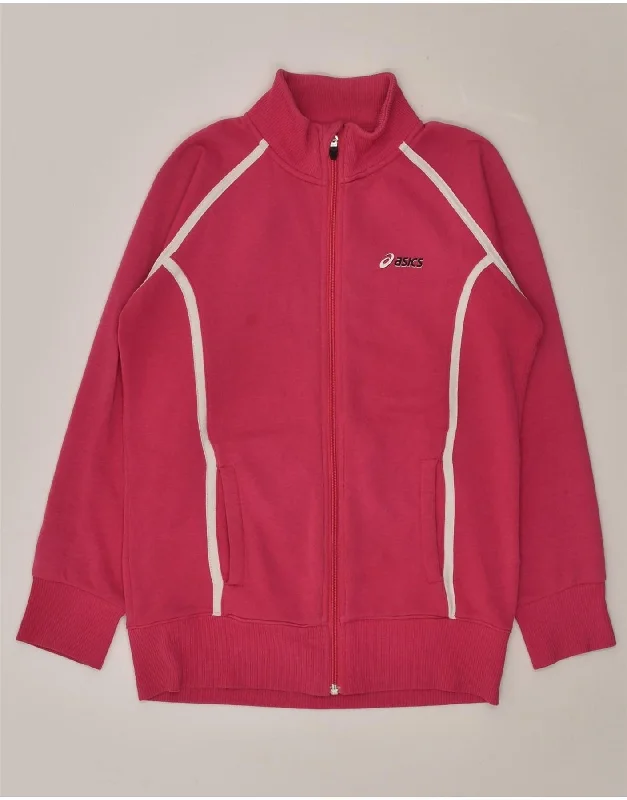 ASICS Womens Tracksuit Top Jacket UK 12 Medium Pink Fleece Jacket Down Jacket Parka