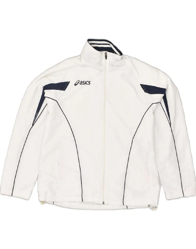 ASICS Womens Tracksuit Top Jacket XL White Polyester Fleece Jacket Down Jacket Feather Jacket