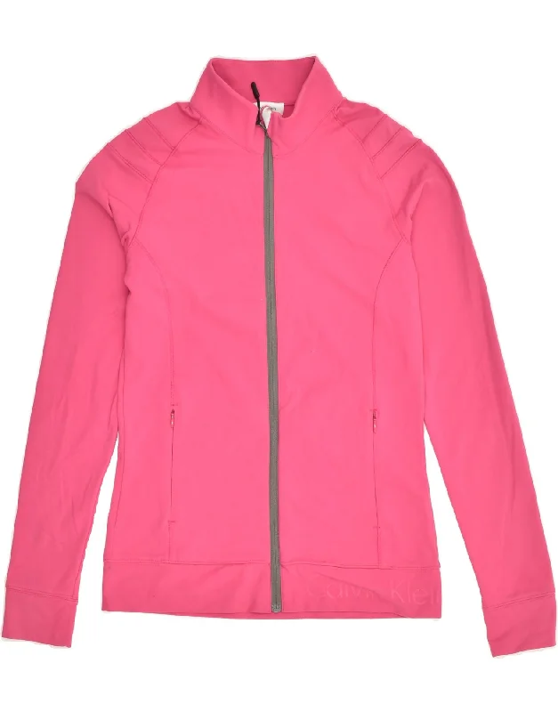 CALVIN KLEIN Womens Tracksuit Top Jacket UK 10 Small Pink Nylon Knit Jacket Woven Jacket Fleece Jacket