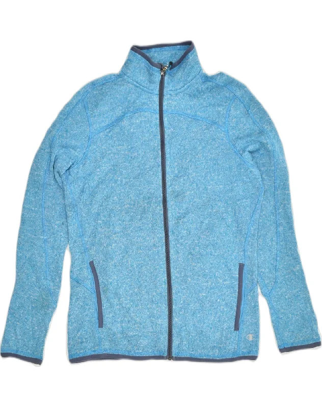 CHAMPION Womens Tracksuit Top Jacket UK 14 Medium Blue Flecked Polyester Cardigan Sweater Pullover