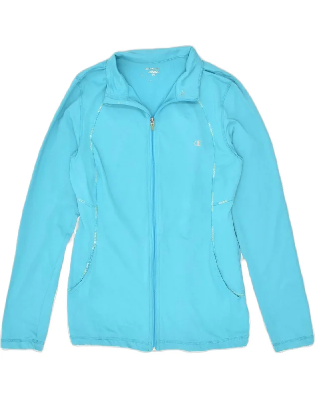 CHAMPION Womens Tracksuit Top Jacket UK 16 Large Blue Polyester Stand-Up Collar Roll-Neck Collar Turtle Neck