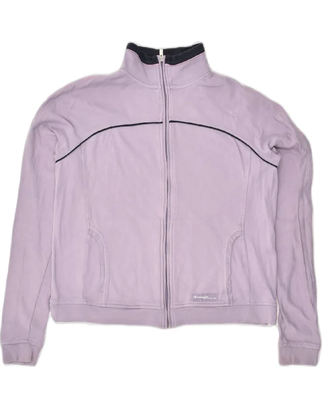 CHAMPION Womens Tracksuit Top Jacket UK 16 Large Purple Cotton Elasticated Jacket Padded Jacket Insulated Jacket