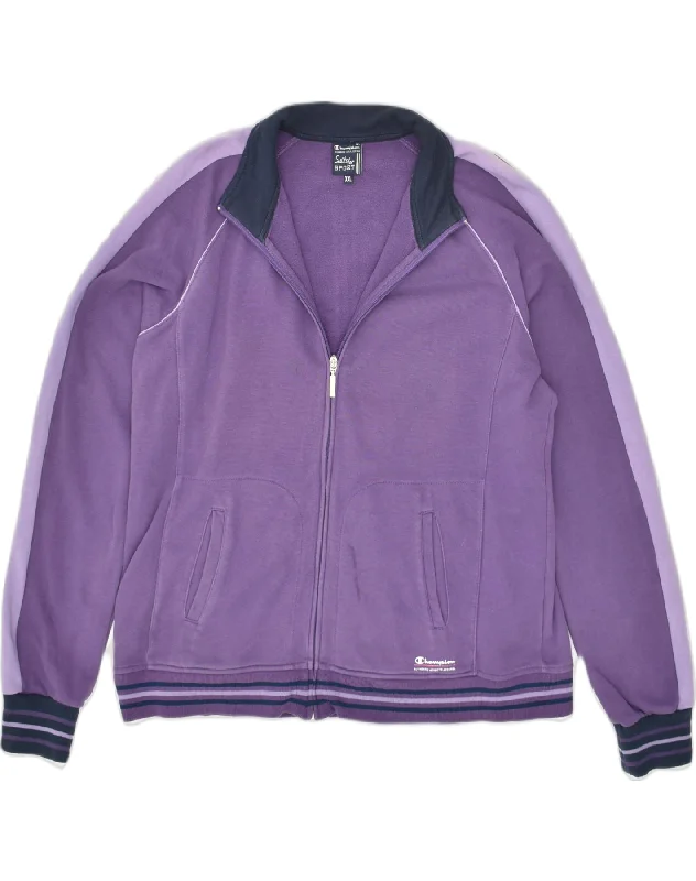 CHAMPION Womens Tracksuit Top Jacket UK 20 2XL Purple Colourblock Cotton Print Jacket Jacquard Jacket Embroidered Jacket