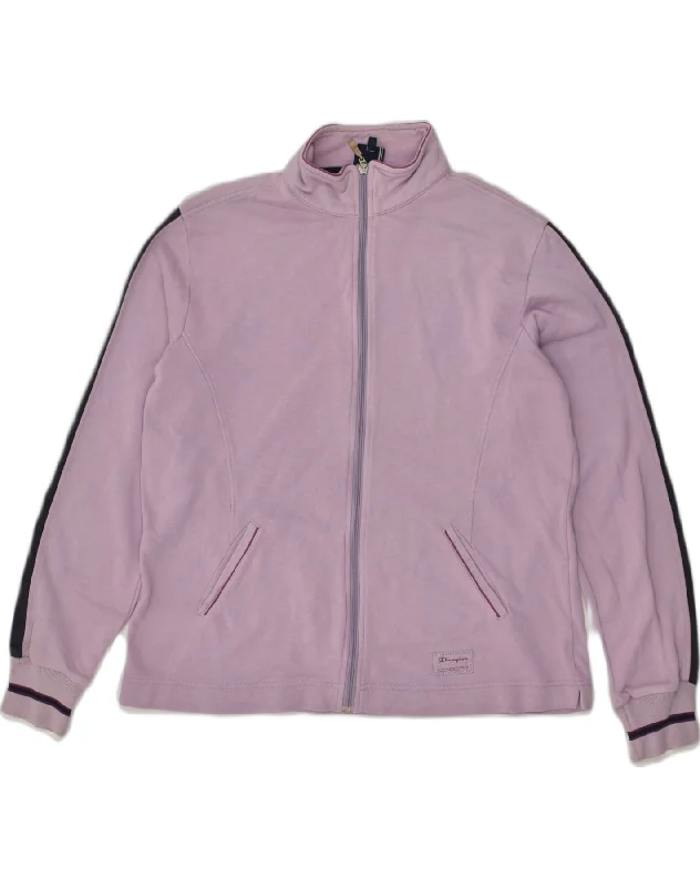 CHAMPION Womens Tracksuit Top Jacket UK 20 2XL Purple Cotton Snapped Jacket Toggled Jacket Drawstring Jacket