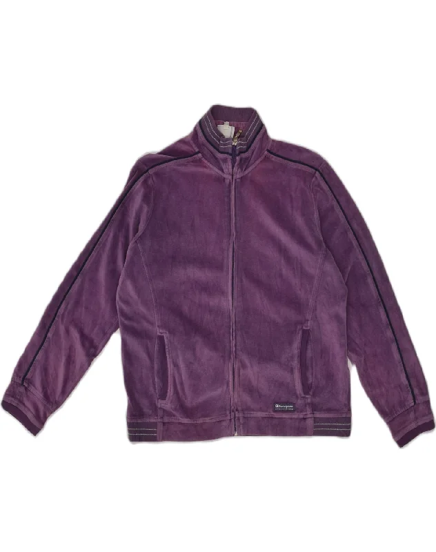 CHAMPION Womens Velour Tracksuit Top Jacket UK 14 Medium Purple Cotton Fleece Jacket Down Jacket Parka