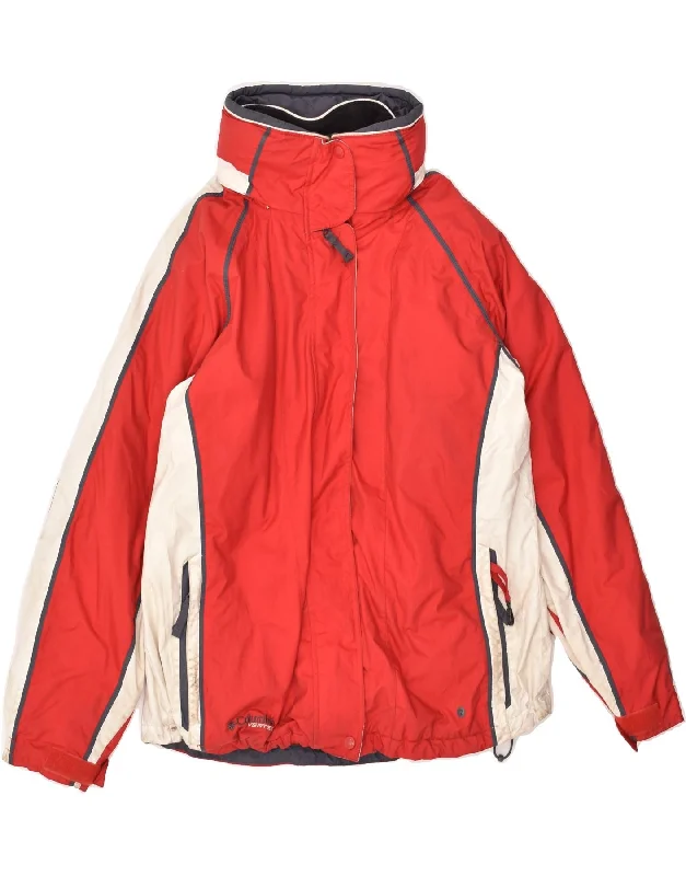 COLUMBIA Womens Ski Jacket UK 16 Large Red Colourblock Polyester Ribbed Jacket Pleated Jacket Ruffled Jacket