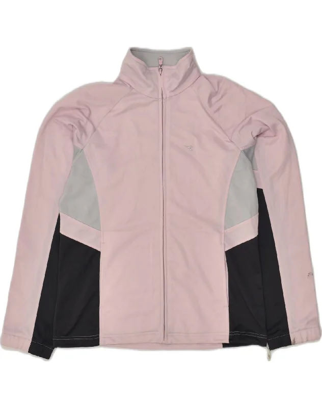 DIADORA Womens Loose Fit Tracksuit Top Jacket UK 10 Small Pink Colourblock Wool Jacket Cashmere Jacket Tweed Jacket