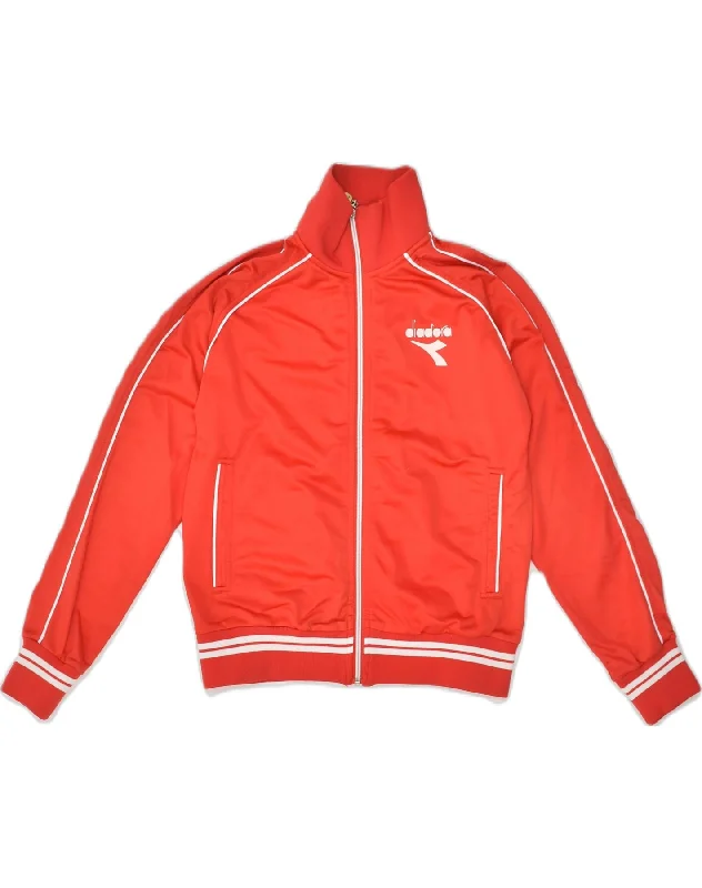 DIADORA Womens Tracksuit Top Jacket IT 40 Small Red Polyester Herringbone Jacket Checkered Jacket Solid Jacket