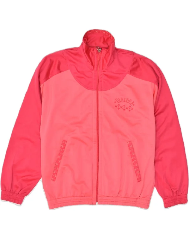 DIADORA Womens Tracksuit Top Jacket UK 14 Large Pink Colourblock Polyester Satin Jacket Silk Jacket Chiffon Jacket