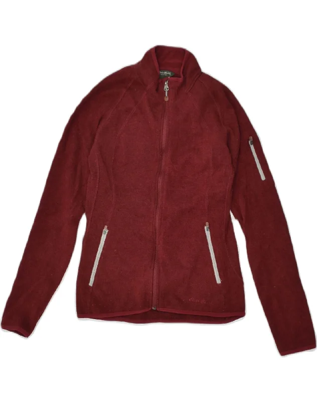 EDDIE BAUER Womens Tracksuit Top Jacket UK 8 Small Maroon Polyester Boat Neck Shawl Collar Notched Collar