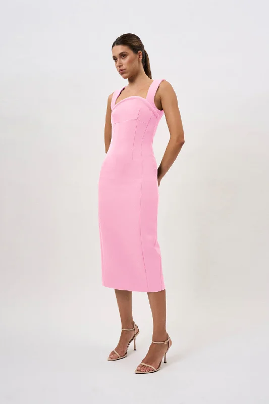 Elara Curve Structure Midi Dress | Final Sale - Pink Cozy Spaghetti Strap Midi Dress Elara Curve Structure Midi Dress | Final Sale - Pink Cozy Spaghetti Strap Midi Dress
