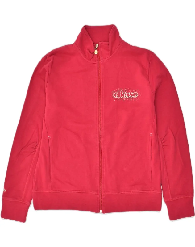 ELLESSE Womens Tracksuit Top Jacket UK 14 Medium Red Cotton Hooded Jacket Caped Jacket Shawl Collar Jacket