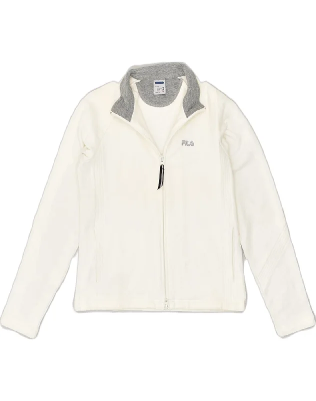 FILA Womens Tracksuit Top Jacket IT 40/42 Medium White Cotton Ribbed Jacket Pleated Jacket Ruffled Jacket