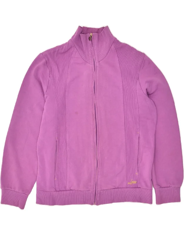 LOTTO Womens Tracksuit Top Jacket UK 14 Medium Purple Cotton Boat Neck Shawl Collar Notched Collar