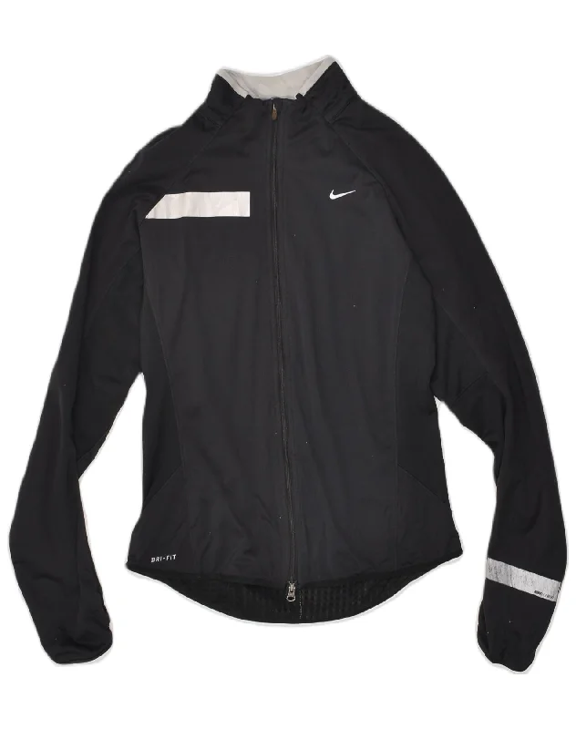 NIKE Womens Dri Fit Tracksuit Top Jacket UK 10 Small Black Polyester Knit Jacket Woven Jacket Fleece Jacket