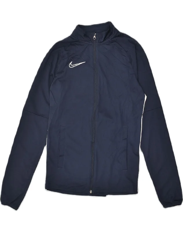 NIKE Womens Dri Fit Tracksuit Top Jacket UK 10 Small Navy Blue Polyester Satin Jacket Silk Jacket Chiffon Jacket