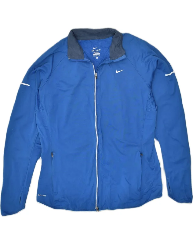 NIKE Womens Dri Fit Tracksuit Top Jacket UK 18 XL Blue Polyester Toggled Jacket Drawstring Jacket Belted Jacket