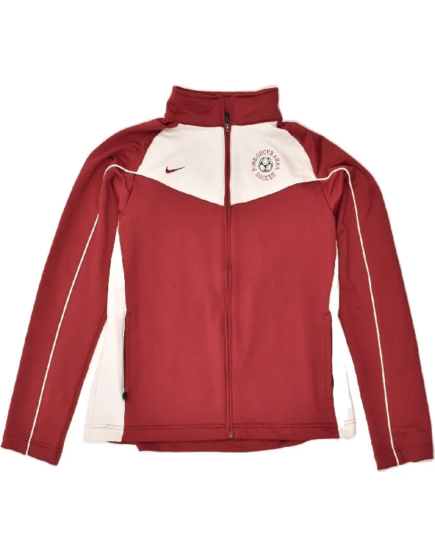 NIKE Womens Tracksuit Top Jacket UK 12-14 Large  Red Colourblock Polyester Nylon Fabric Polyester Fabric Spandex Fabric