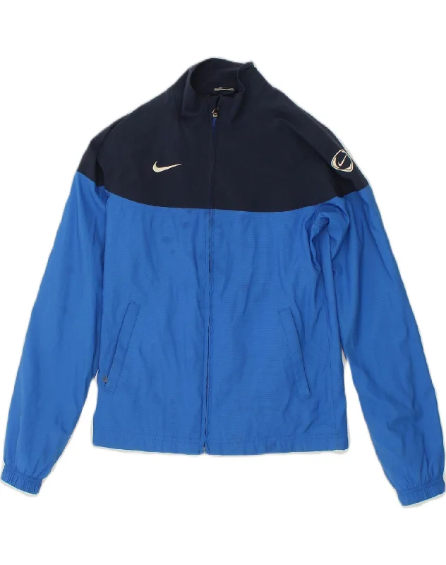 NIKE Womens Tracksuit Top Jacket UK 14 Large Blue Colourblock Polyester Chenille Jacket Brocade Jacket Lace Jacket