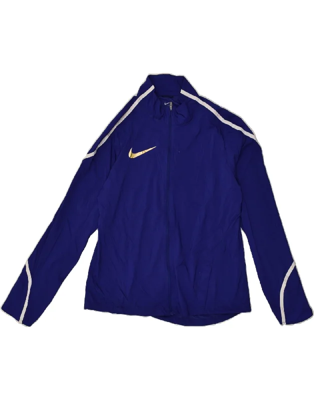 NIKE Womens Tracksuit Top Jacket UK 14 Medium Blue Polyester Notch Collar Jacket Peter Pan Collar Jacket Cowl Neck Jacket