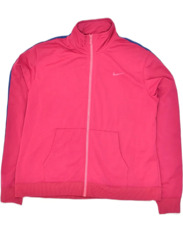 NIKE Womens Tracksuit Top Jacket UK 18 XL Pink Polyester Wool Fabric Cashmere Fabric Tweed Fabric