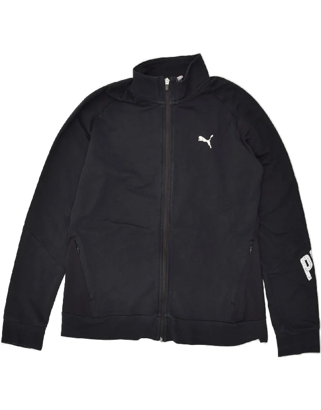 PUMA Womens Graphic Tracksuit Top Jacket UK 16 Large Black Cotton Bomber Jacket Anorak Windbreaker