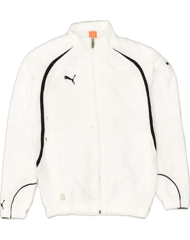 PUMA Womens Tracksuit Top Jacket UK 10 Small White Polyester Collared Jacket Crew Neck Jacket Turtle Neck Jacket