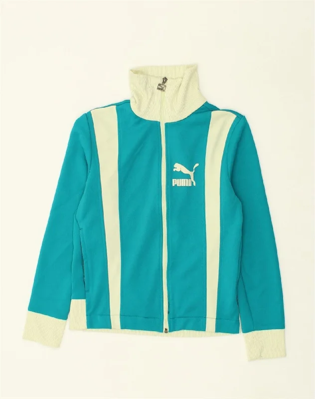 PUMA Womens Tracksuit Top Jacket UK 12 Medium  Blue Colourblock Polyester Zippered Jacket Buttoned Jacket Snapped Jacket