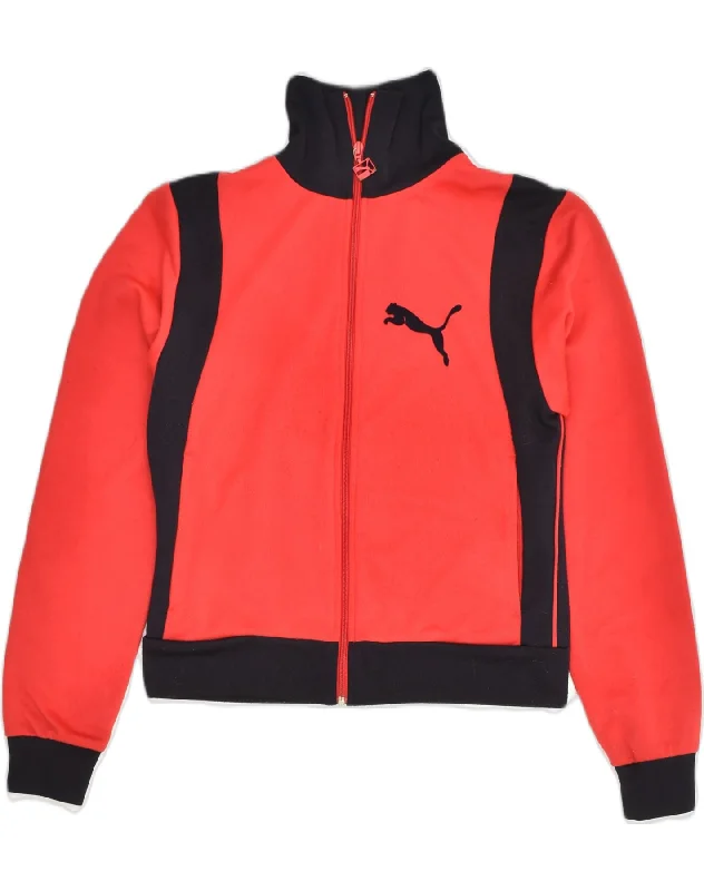 PUMA Womens Tracksuit Top Jacket UK 12 Medium Red Colourblock Polyester Cardigan Sweater Pullover