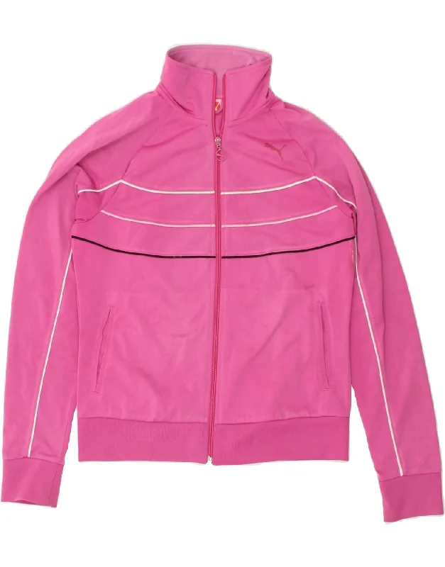 PUMA Womens Tracksuit Top Jacket UK 14 Large Pink Polyester Chenille Fabric Brocade Fabric Lace Fabric