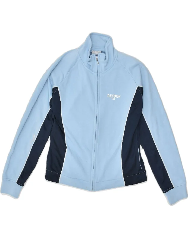 REEBOK Womens Tracksuit Top Jacket UK 14 Medium Blue Polyester Belted Jacket Elasticated Jacket Padded Jacket