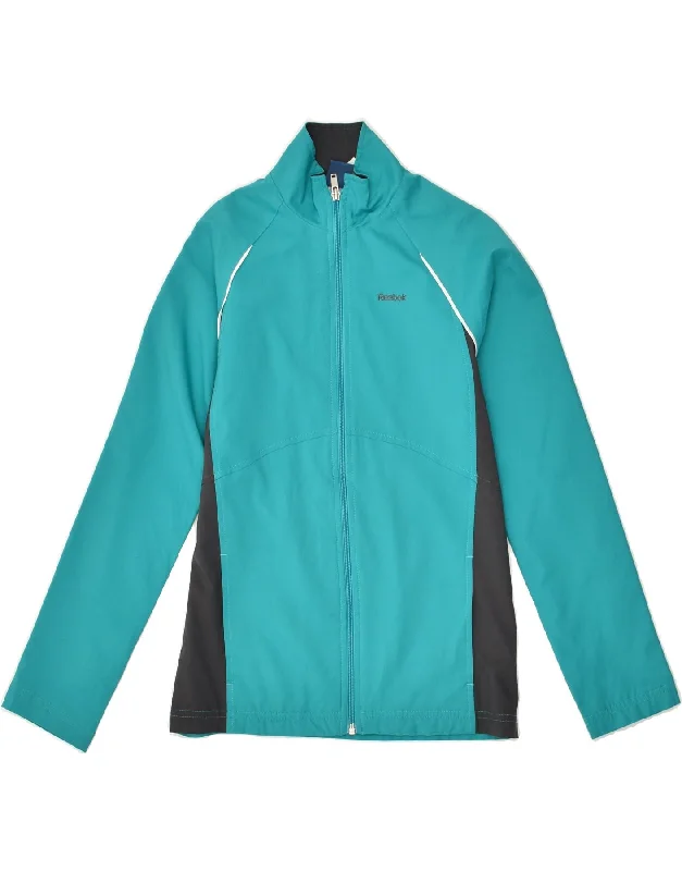 REEBOK Womens Tracksuit Top Jacket UK 6 XS Turquoise Polyester Wool Jacket Cashmere Jacket Tweed Jacket