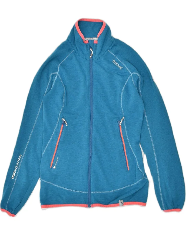 REGATTA Womens Tracksuit Top Jacket UK 10 Small Blue Notch Collar Peter Pan Collar Cowl Neck