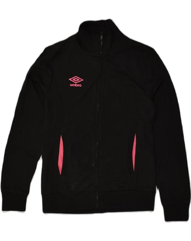 UMBRO Womens Tracksuit Top Jacket UK 10 Small Black Cotton Zip Front Button Front Snap Front