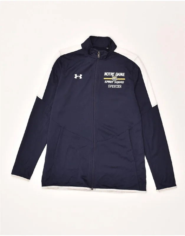 UNDER ARMOUR Womens Tracksuit Top Jacket UK 10 Small Navy Blue Polyester Fleece Fabric Down Fabric Feather Fabric