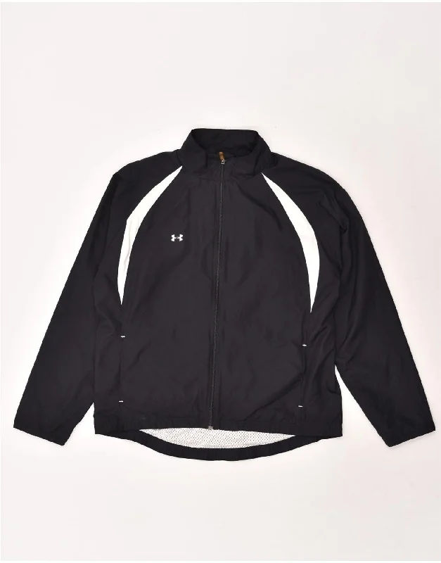 UNDER ARMOUR Womens Tracksuit Top Jacket UK 16 Large Black Polyester V-Neck Jacket Boat Neck Jacket Square Neck Jacket