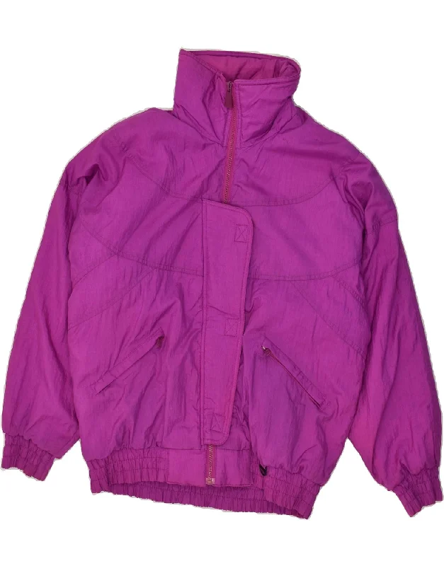 VINTAGE Womens Ski Jacket UK 16 Large Pink Nylon Stand-Up Collar Roll-Neck Collar Turtle Neck