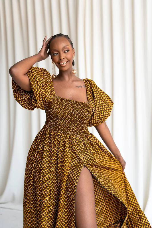 AGBANI Smocked Puffy Sleeve African print maxi dress Comfortable Ruffle Hem Maxi Dress AGBANI Smocked Puffy Sleeve African print maxi dress Comfortable Ruffle Hem Maxi Dress