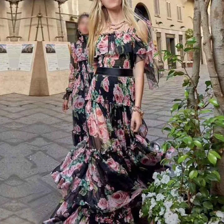 KittenAlarm - Bailey Floral Ruffle Maxi Dress Trendy Button Front Maxi Dress