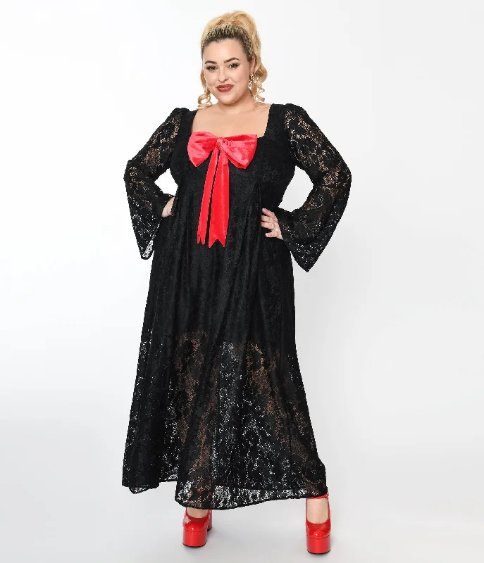 1970s Black Lace & Interchangeable Bow Priscilla Maxi Dress Elegant Wraparound Maxi Dress 1970s Black Lace & Interchangeable Bow Priscilla Maxi Dress Elegant Wraparound Maxi Dress