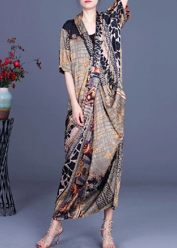 Boutique Khaki Print Overlapping Asymmetrical Design Chiffon Summer Maxi Dress Elegant Maxi Dress with Belt Boutique Khaki Print Overlapping Asymmetrical Design Chiffon Summer Maxi Dress Elegant Maxi Dress with Belt