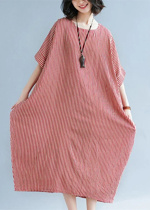 Elegant red linen maxi dress plus size O neck striped linen clothing dresses Fine baggy dresses caftans Cozy Cold-Shoulder Maxi Dress Elegant red linen maxi dress plus size O neck striped linen clothing dresses Fine baggy dresses caftans Cozy Cold-Shoulder Maxi Dress