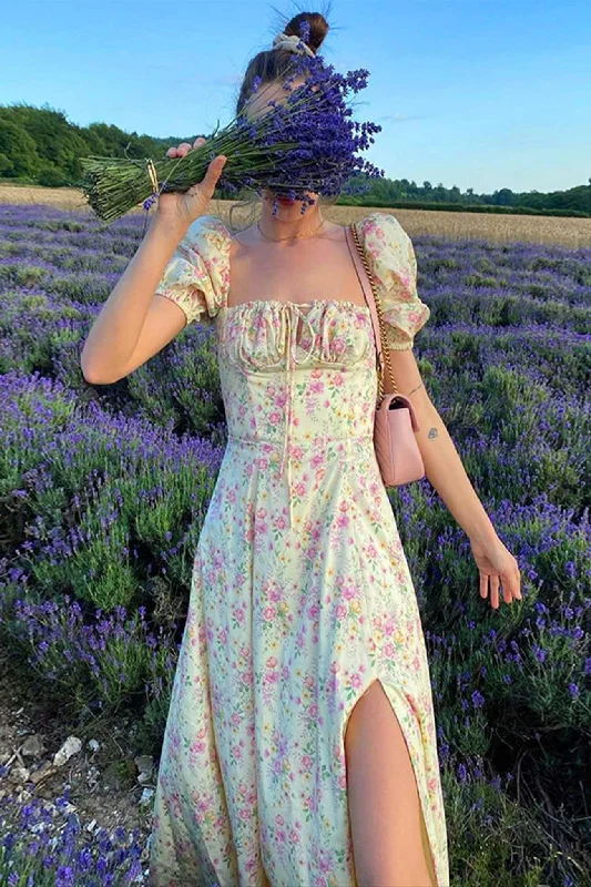 Floral Print Backless Corset Maxi Dress Cozy Maxi Dress with Slit